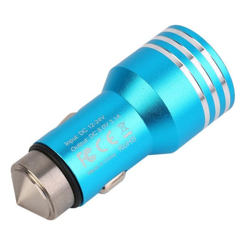 AussieSuperStore Homeware Supplies 2 USB Ports Car Charger with Safety Hammer Function (Blue) 2 USB Ports Car Charger Hammer Function | Car Mobile accessories CBCAR2USB21ACHBLU